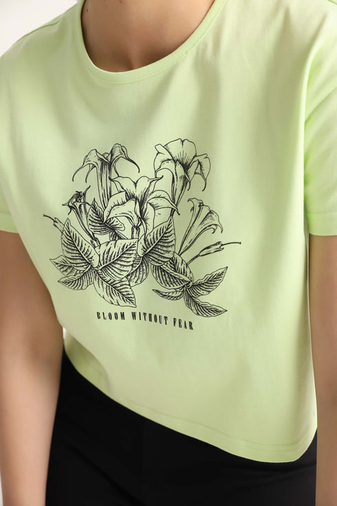 Floral Boxy Cropped Graphic T-Shirt